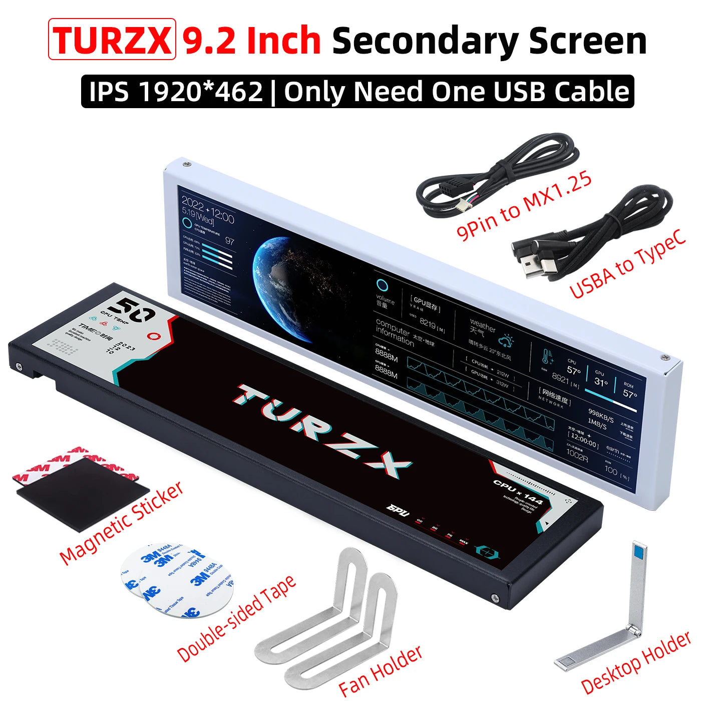TURZX 9.2-Inch USB Monitor